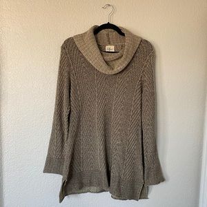 Effeci Womens Size M Vintage Beige Cowl Neck Cotton Knit Sweater